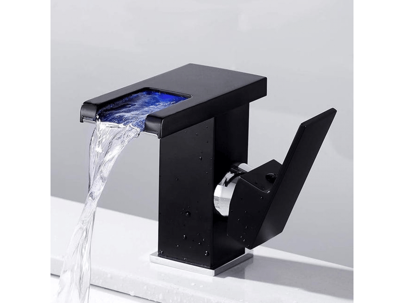  Robinet mitigeur de salle de bain noir avec éclairage led cascade - mitigeur de salle de bain  - Conforama A