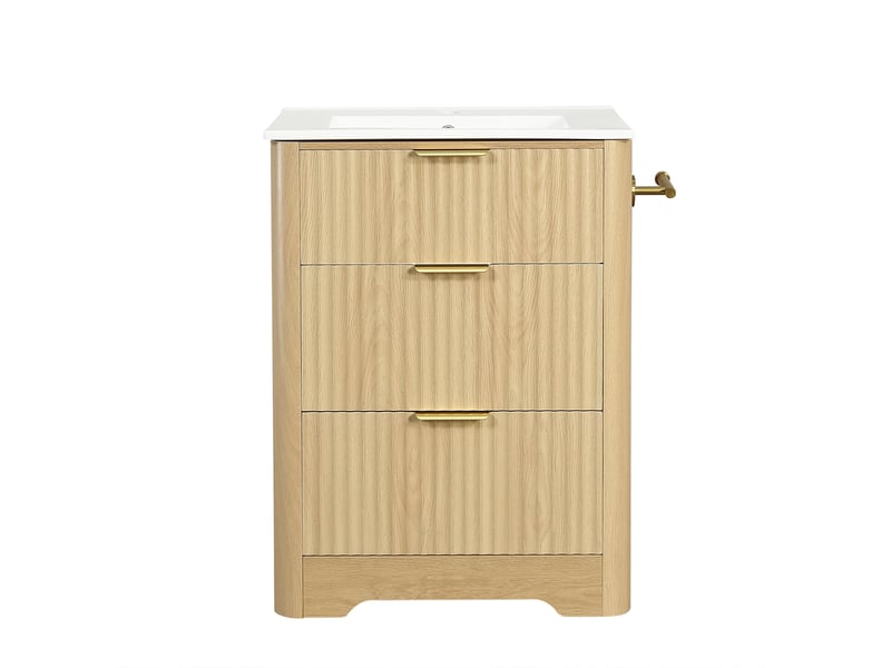  Meuble sous-vasque avec vasque céramique 2 tiroirs effet bois 61x47x82 cm  - Conforama A