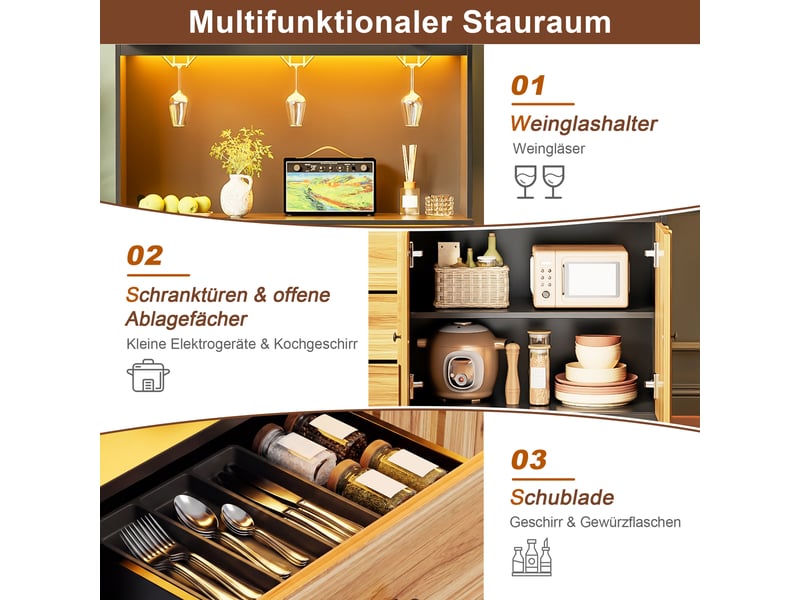 Buffet de cuisine haut 180 cm, meuble rangement cuisine 100x40 cm avec capacité de charge maximale de 50 kg - Conforama D