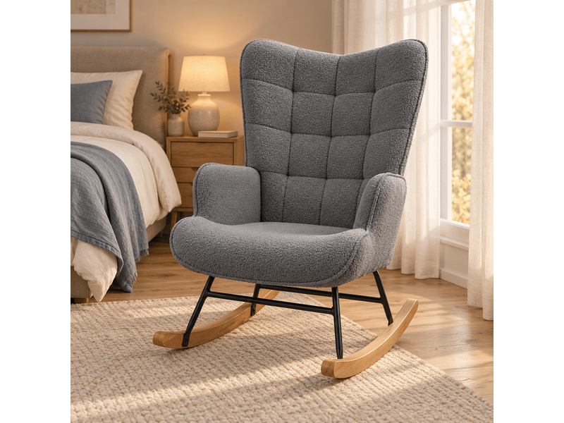  Chaise à bascule, fauteuil a bascule avec polaire sherpa, allaitement fauteuil pour salon, chambre, balcon, gris foncé  - Conforama E