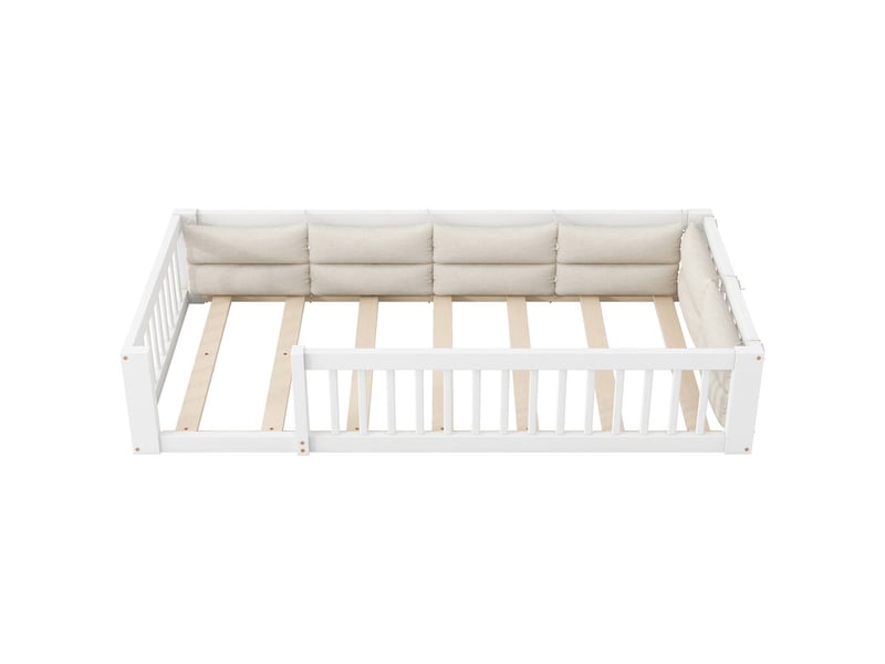 Lit simple 90x200 cm - avec barrières latérales et oreillers appuie-tête - sommier à lattes - mdf - blanc (sans matelas)  - Conforama W