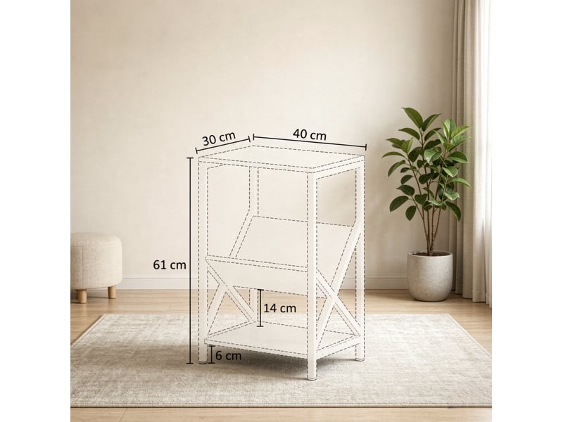  Table d'appoint étroite 40x30x61 cm – gris foncé – 3 niveaux de rangement avec porte-revues en v  - Conforama C