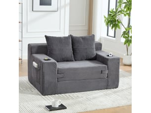 Canapé-lit 2 places 151x133x64 cm avec 2 coussins et porte-gobelet gris sans matelas