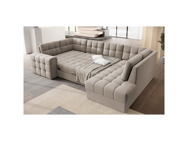  Canapé d'angle convertible monteza beige 299 cm avec coffre et couchage  - Conforama B