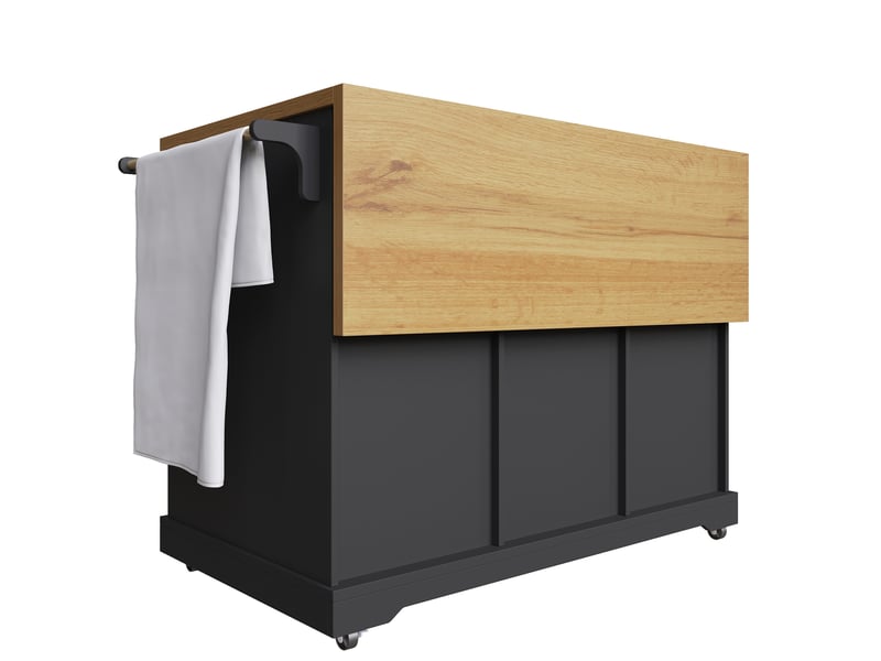 Îlot de cuisine 147x44(70)x93 cm avec 6 tiroirs et plateau pliable, bois et noir - Conforama D