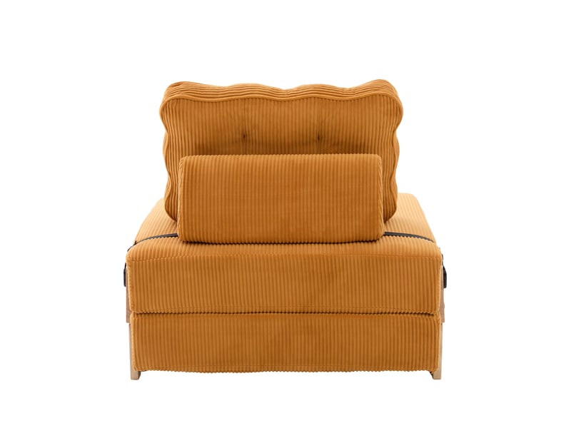  Fauteuil convertible scandinave orange en velours côtelé, pieds en bois  - Conforama E