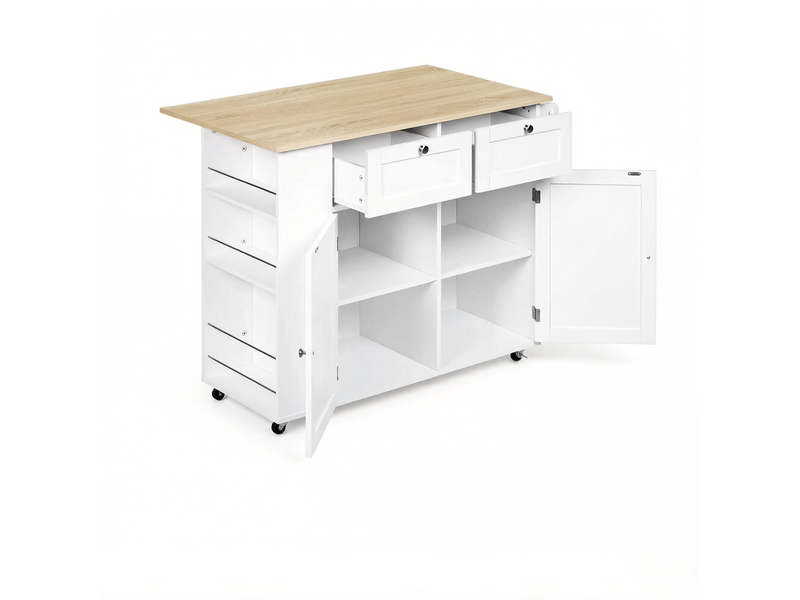 Desserte de cuisine 101 x 62 x 86 cm blanche et chêne clair, panneaux de particules, plateau rabattable mobile - Conforama A