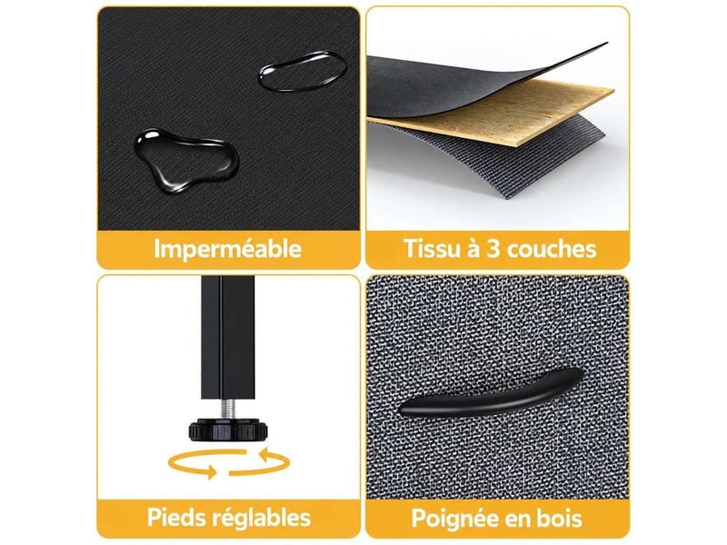  Chiffonnier meuble 45x30x91 cm quatre tiroirs tissu gris fonce et metal noir chambre  - Conforama C