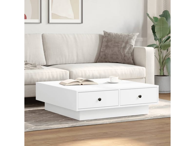  Table basse - table de salon - table à thé blanc 90x90x28 cm aggloméré  - Conforama C
