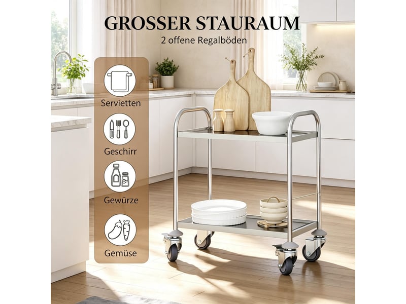  Chariot de cuisine pratique, desserte élégante, chariot multifonction robuste à 2 niveaux  - Conforama E