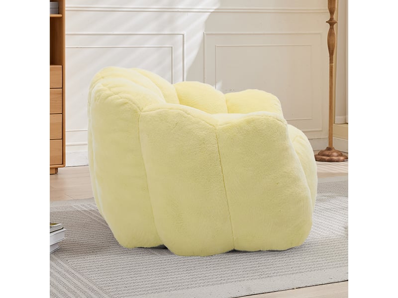  Fauteuil relax - canapé compact en forme de lotus, siège pour adultes, avec poignée de traction à poils courts, jaune  - Conforama D
