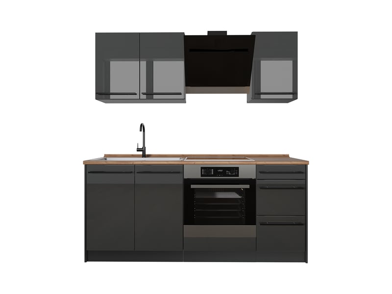  Vicco cuisine, anthracite haute brillanceanthracite, 180cm plan de travail chêne doré  - Conforama A