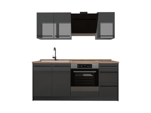 Vicco cuisine, anthracite haute brillanceanthracite, 180cm plan de travail chêne doré