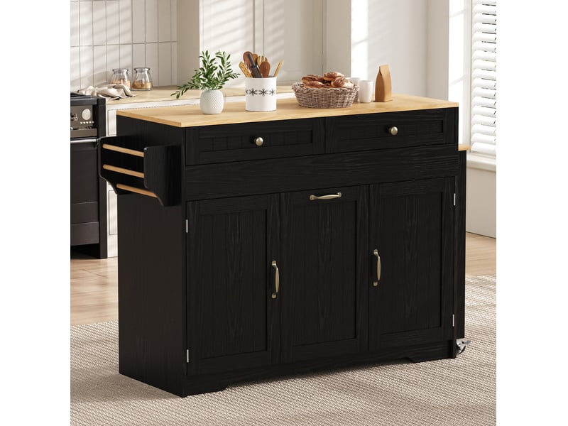  Îlot de cuisine extensible 188,6 x 36,7 x 91 cm, 2 tiroirs, noir et naturel  - Conforama E
