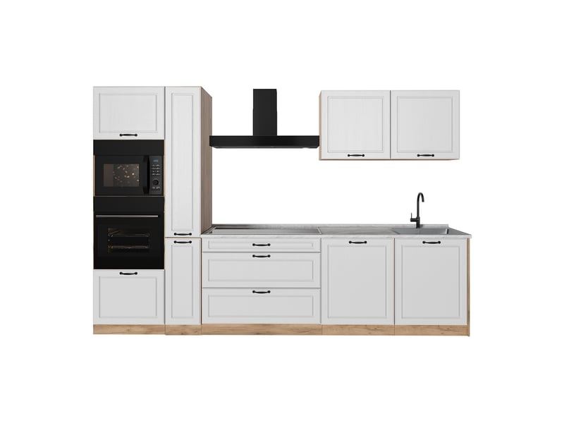  Vicco cuisine, blanc campagnechêne doré, 310cm plan de travail marbre  - Conforama A