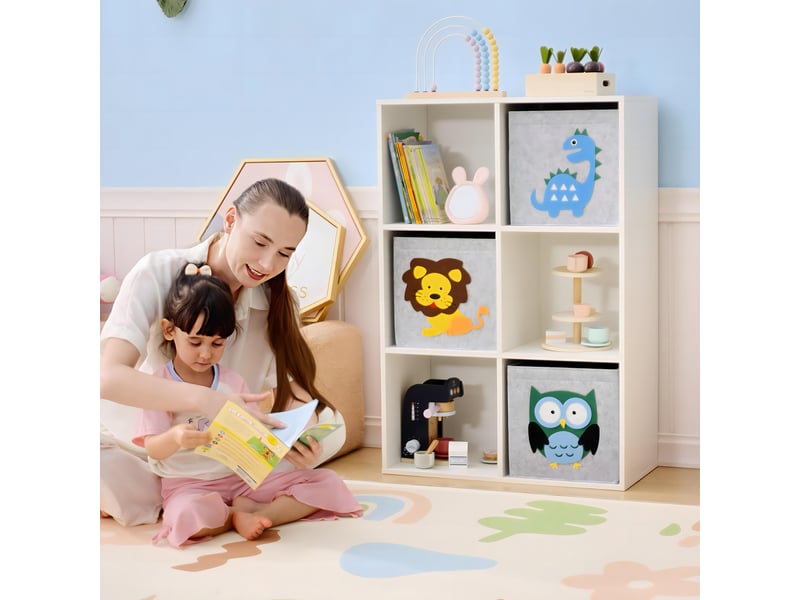  Meuble de rangement pour jouets à 6 cubes pour enfants de 3 ans et plus, en mdf et mélamine, 61,8 x 29,9 x 91,5 cm, gris et blanc  - Conforama B