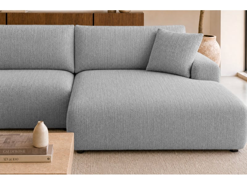 Elias - canapé d'angle convertible tissu chenille 3 places gris clair gauche  - Conforama E