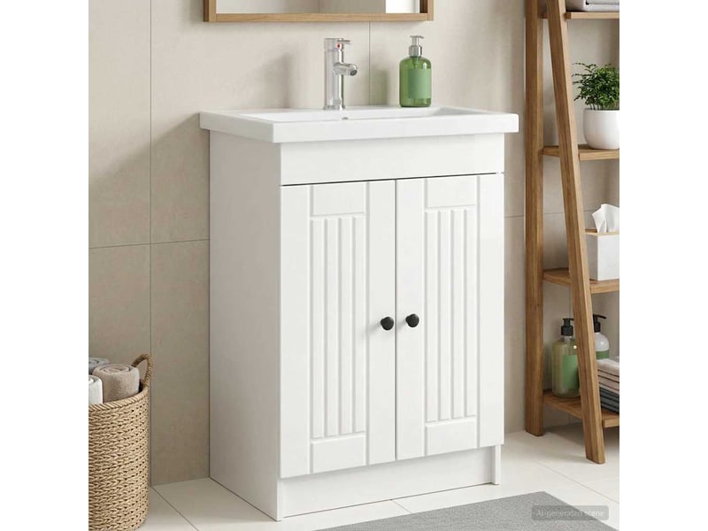  Armoire sous évier de salle de bain, meuble de rangement blanc brillant shl5263  - Conforama B