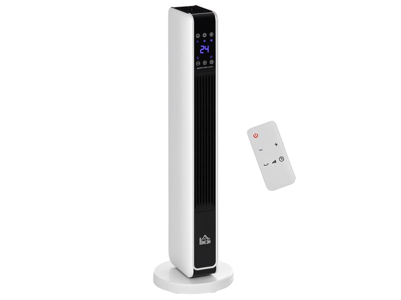  Chauffage électrique soufflant oscillant 11002200 w, céramique ptc, télécommande incluse, minuterie 8h, 21 x 21 x 73 cm  - Conforama A