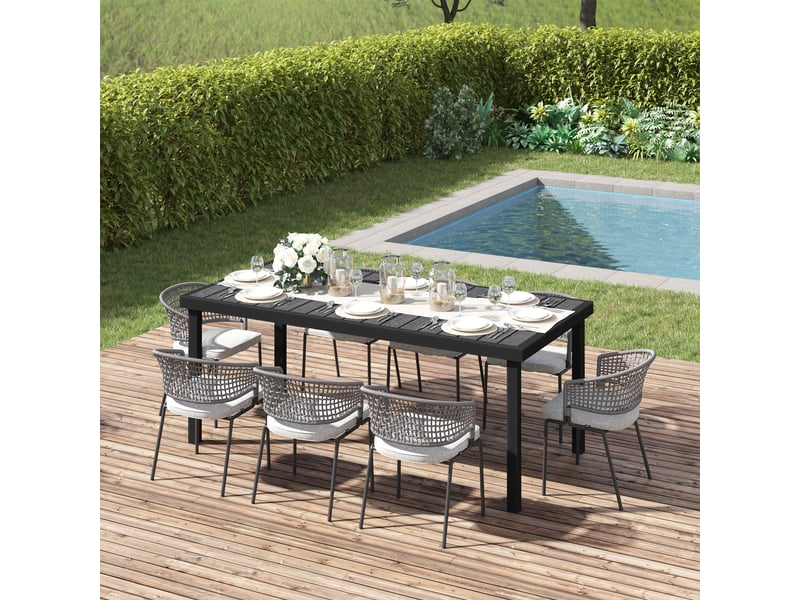  Table à manger de jardin pour 8 personnes, table de jardine en aluminium, pour patio, terrasse, 190 x 90 x 74  - Conforama D