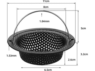 Lot de 2 filtres d'évier de cuisine en acier inoxydable pour évier de cuisine, évier, tamis anti-obstruction (11 x 8 x 2,6 cm)(noir)