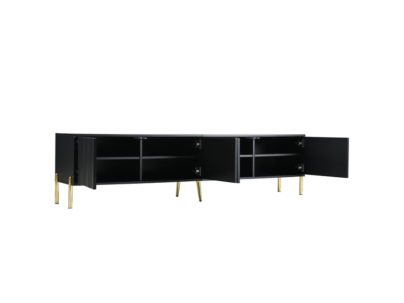  Meuble tv noir 190x38x48 cm, pieds dorés, design élégant contemporain  - Conforama D