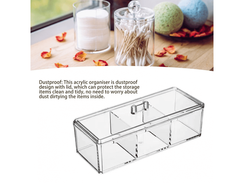  Organisateur de maquillage en acrylique, 3 compartiments, boîte de rangement multifonctionnelle transparente divisée pour cotons-tiges avec co  - Conforama B