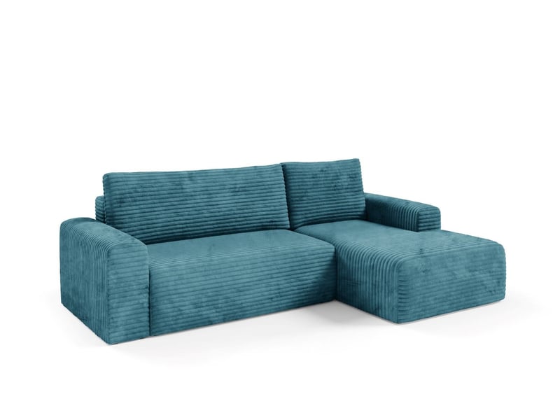  Canapé d'angle convertible en velours côtelé sontii turquoise  - Conforama C