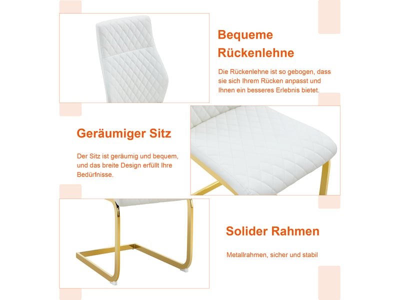  Ensemble table ronde et 2 chaises, plateau mdf effet bois 60 cm, sièges blancs matelassés et piètement doré  - Conforama R
