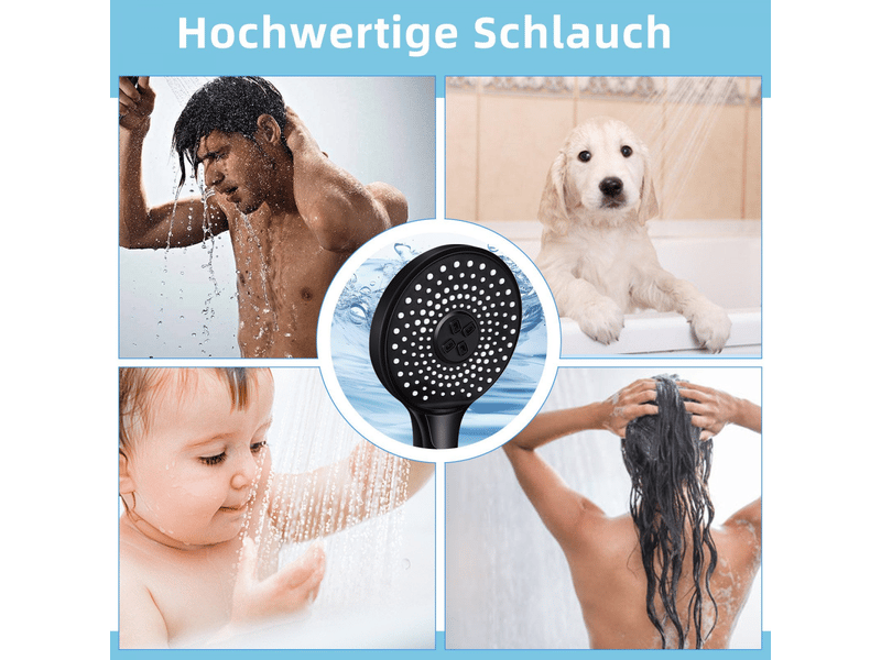  Zmh poignée de douche avec tuyau de 1,5 m, tête de douche ronde noire à 3 jets pour salle de bain  - Conforama E
