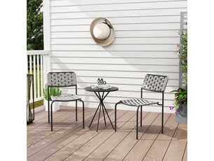 Salon de jardin 2 places en résine tressée gris avec fauteuils empilables et table basse