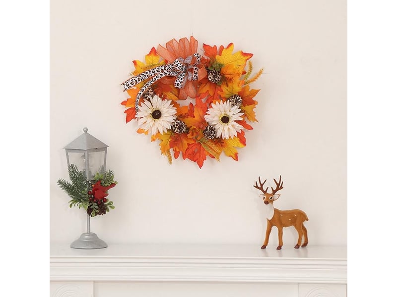  Couronne de citrouille de 45 cm avec nœud léopard - décoration intérieure - thanksgiving - automne - décoration de salle  - Conforama C