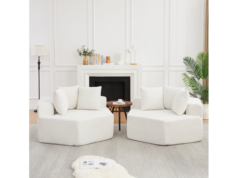 Fauteuil modulaire hexagonal avec 3 coussins et assise moelleuse, style moderne en chenille beige 122 × 138 × 76 cm - Conforama B