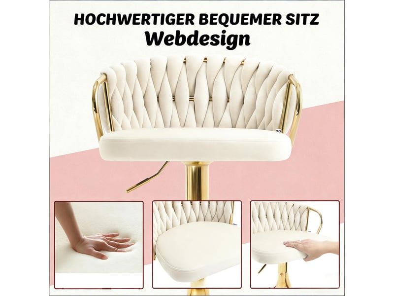  Tabouret de bar réglable,49,5x50,5x77-98 cm,pivotant,velours,blanc crème  - Conforama D