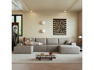 Canapé d'angle, canapé modulable, livré monté, design moderne, 340 cm, pour salon, chambre, appartement, assise profonde, camel