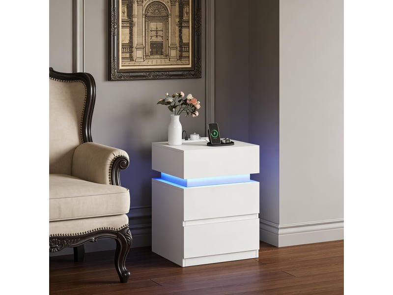  Table d’appoint avec led réglable, station de charge et rangement pratique, design moderne  - Conforama B