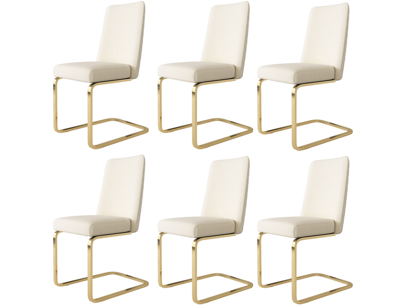  Lot de 6 chaises de salle à manger 42 x 52 x 88 cm – beige – dossier losangé et piètement métal doré  - Conforama A
