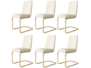 Lot de 6 chaises de salle à manger 42 x 52 x 88 cm – beige – dossier losangé et piètement métal doré
