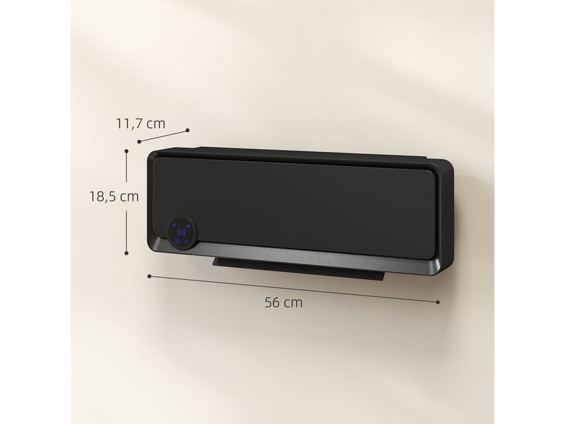  Radiateur soufflant oscillant mural, 2000 w, élément chauffant en céramique ptc, 3 niveaux de puissance, 56 x 11,7 x 18,5 cm, noir  - Conforama E