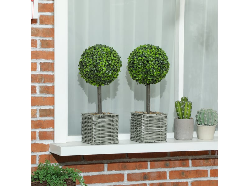  Lot de 2 arbres artificiels en pot, résistants uv, plastique‑ciment, vert, intérieur extérieur  - Conforama C