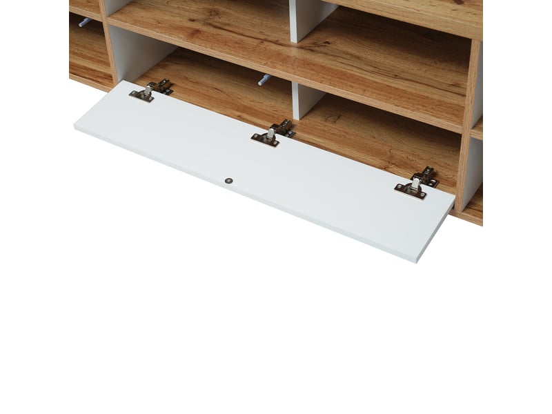  Meuble tv blanc bois 160x40x45 cm - portes et niches style campagne - lowboard salon  - Conforama E