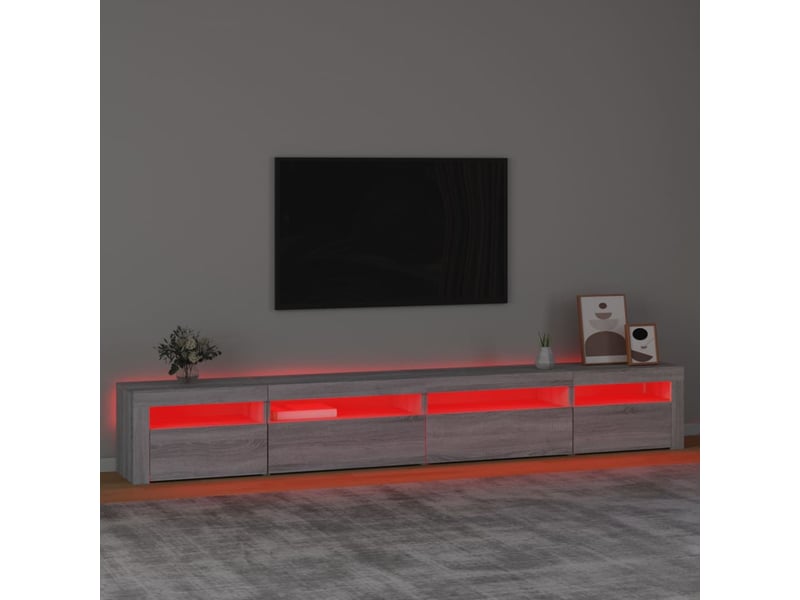  Meuble tv - banc tv - meuble de rangement avec lumières led sonoma gris 270x35x40 cm  - Conforama E