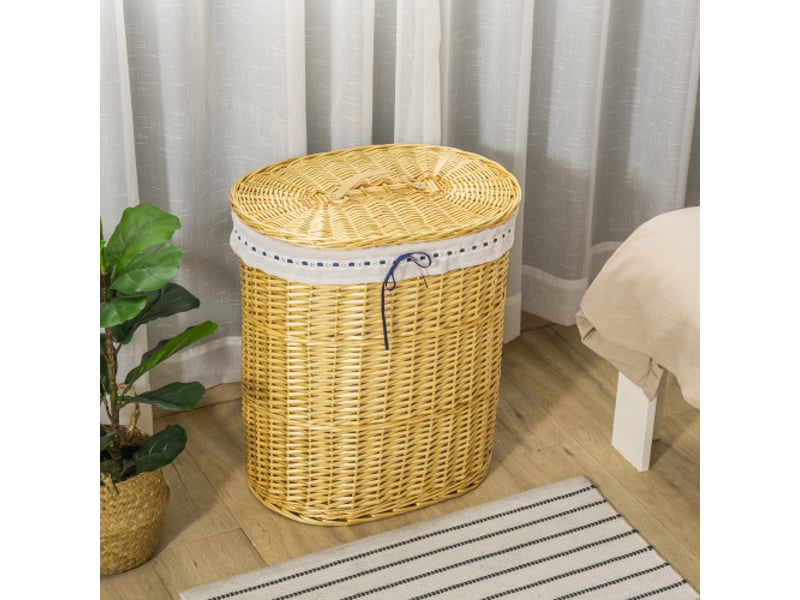 Panier à linge en osier naturel 100 l avec couvercle, 51 x 38 x 57 cm, pour chambre et salle de bain - Conforama B