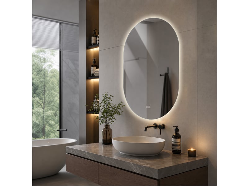  Miroir de salle de bain - 60x90 cm - miroir lumineux mural avec led antibuée, variateur d'intensité et verre de trempé - argenté  - Conforama C