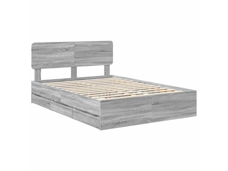  Lit double- lit adulte -  cadre de lit gris sonoma 150 x 200 cm bois d’ingénierie  - Conforama C