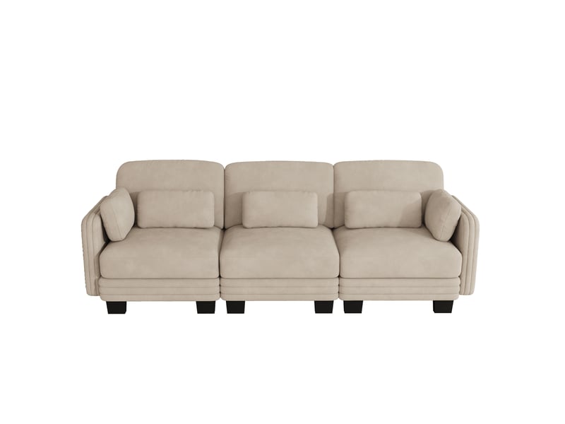 Canapé droit modulable 3 places 253x88x88 cm en chenille café clair - Conforama E