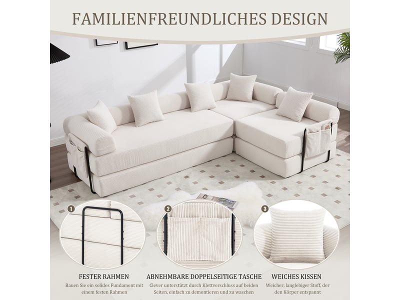  Canapé modulable 4 places en velours côtelé beige W2845S00205 - Conforama D