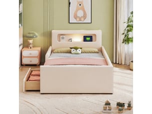 Lit avec rangement 90x200 cm <strong></strong>  <strong></strong> coloris beige