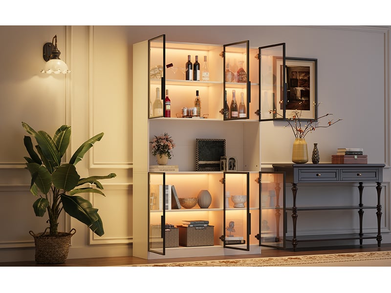  Vitrine de rangement, avec rangement, 120 x 34 x 200 cm, coloris blanc, pour salon, solution de rangement fonctionnelle, pour intérieur  - Conforama W