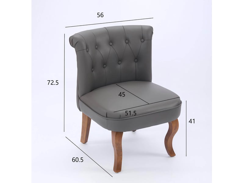 Chaise de salle à manger rembourrée avec dossier capitonné et pieds en bois massif, cuir de vachette gris  - Conforama D